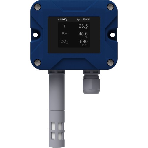 Преобразователь влажности и температуры с дополнительным модулем CO2 в настенном исполнении для систем отопления, вентиляции и кондиционирования воздуха JUMO hydroTRANS S20